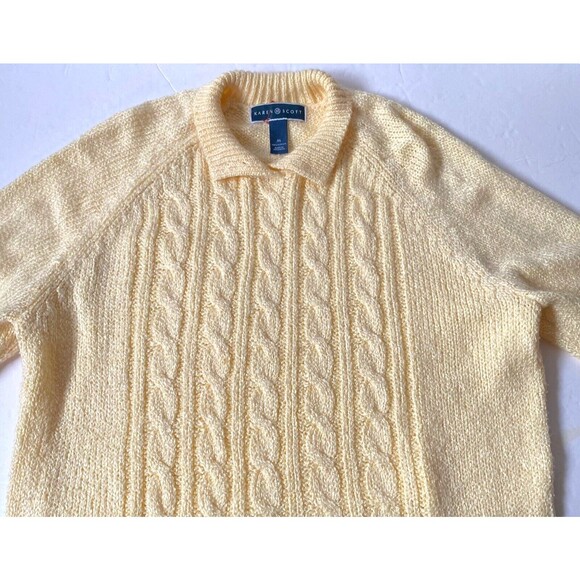 Karen Scott Cable Knit Sweater Women Size M Yellow Heavy Knit Collared NWOT Read - Picture 2 of 11